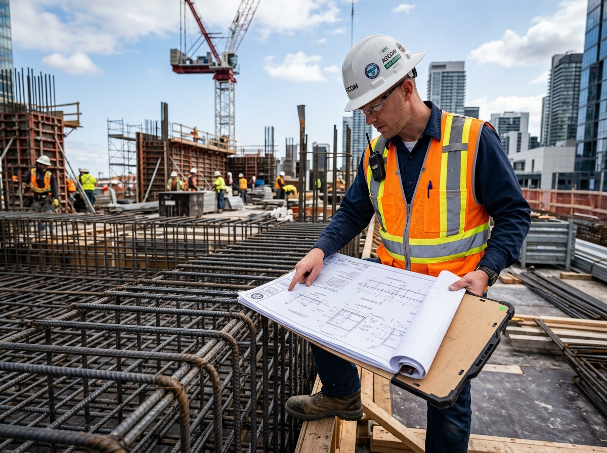 Structural engineer reviewing reinforcement drawings